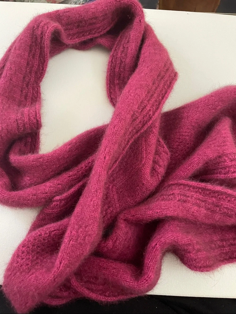 Koru Newzealand wool possum knit soft Cable-Detail scarf purple Raspberry 64x7.5